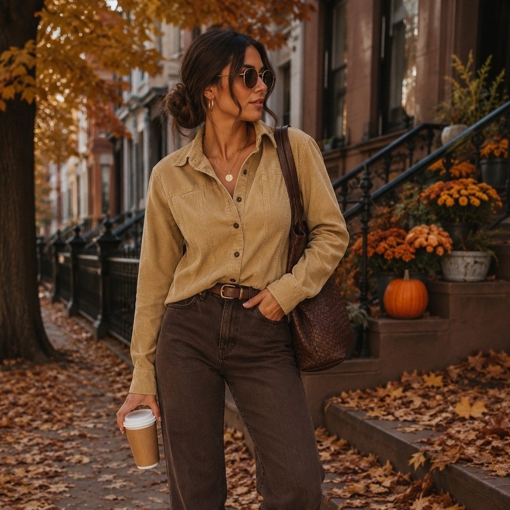 Ralph Lauren Tan Corduroy Button Down Shirt Womens Small Khaki Long Sleeve Top